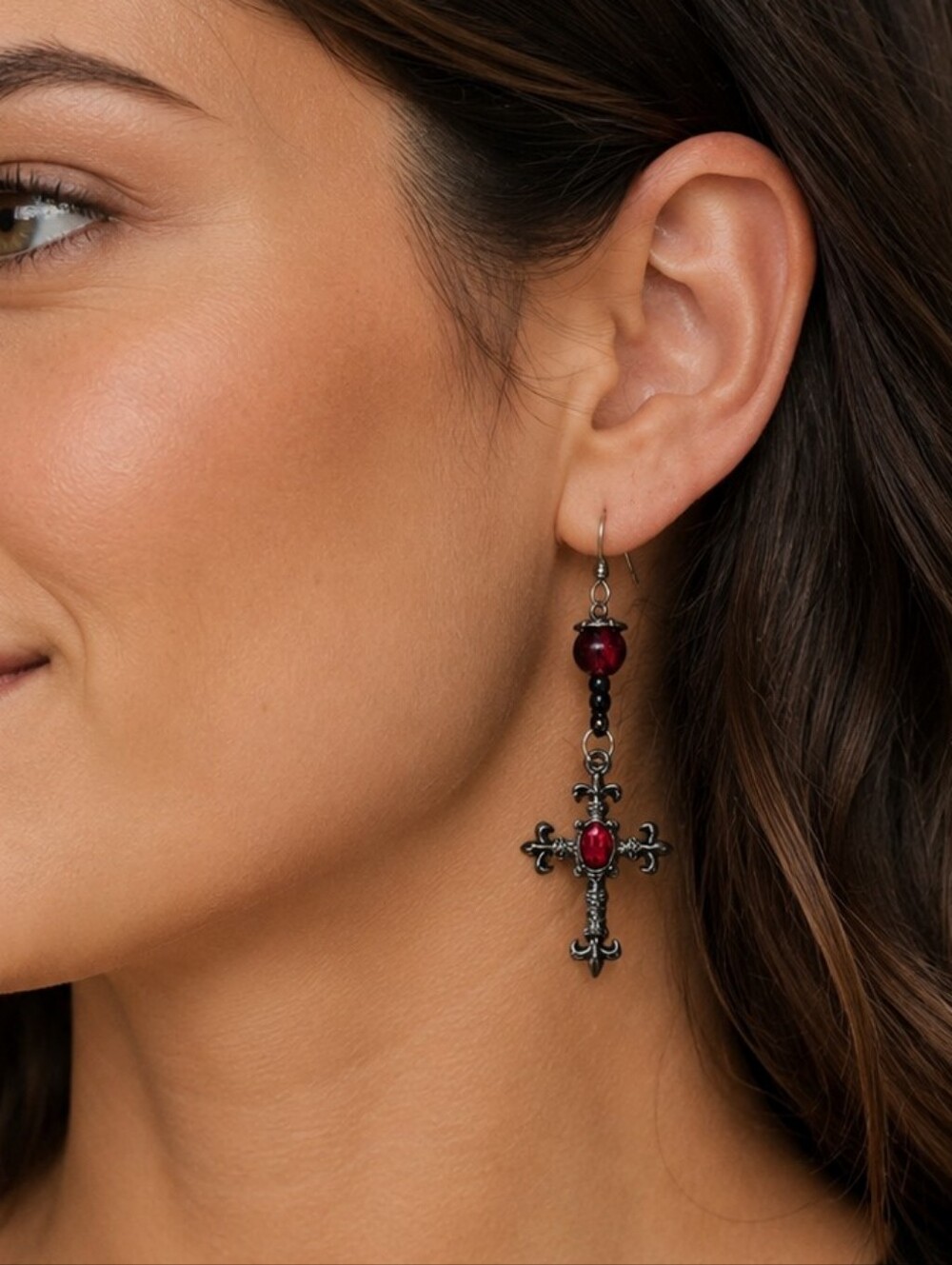Handcrafted One Of A Kind Dangle Gothic Cross Earrings